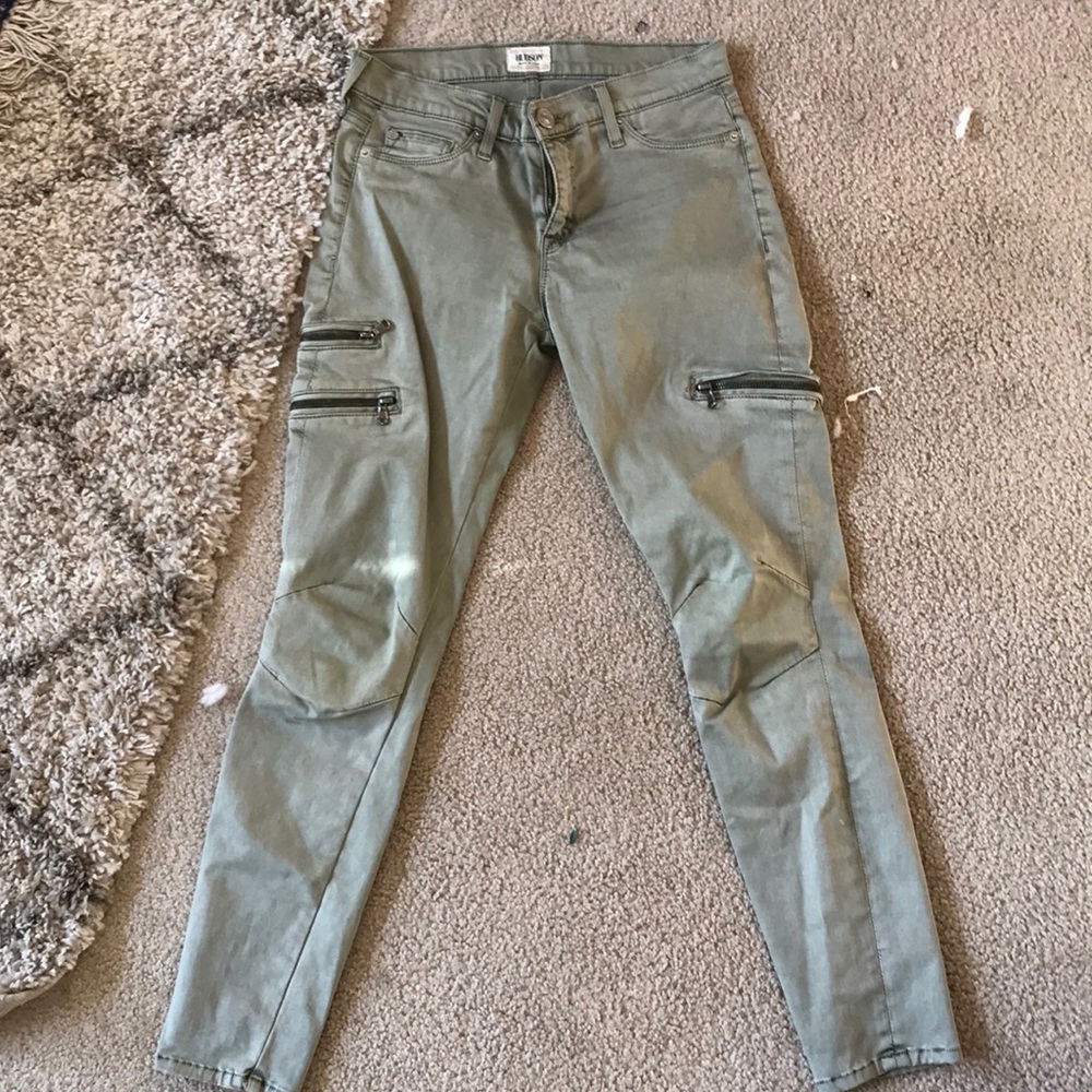 Hudson green pants with zippers up leg